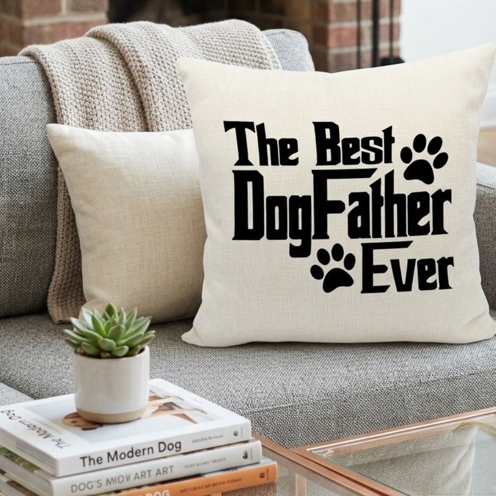 The Best DogFather Ever Throw Pillow Cover Cream Linen Pet‎ Lover Gift Square